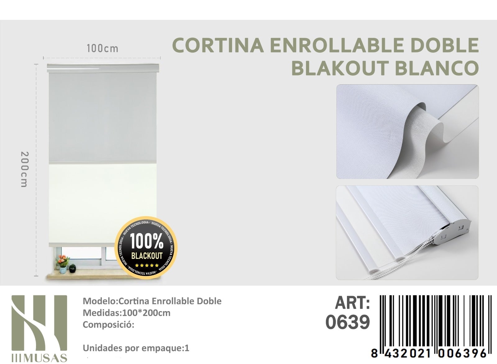 CORTINA ROLLER BLACKOUT DOBLE JASPEADA 100X200 - 1