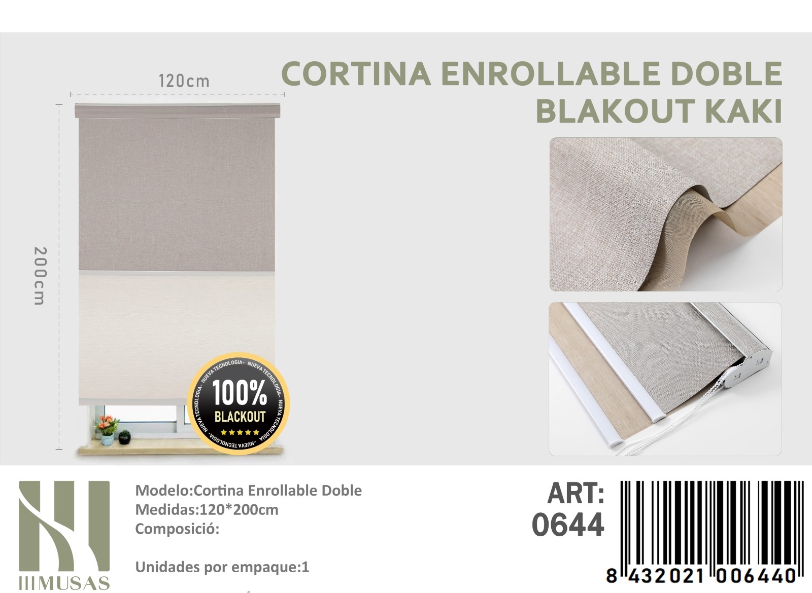 CORTINA ROLLER BLACKOUT DOBLE JASPEADA 120X200 - 1