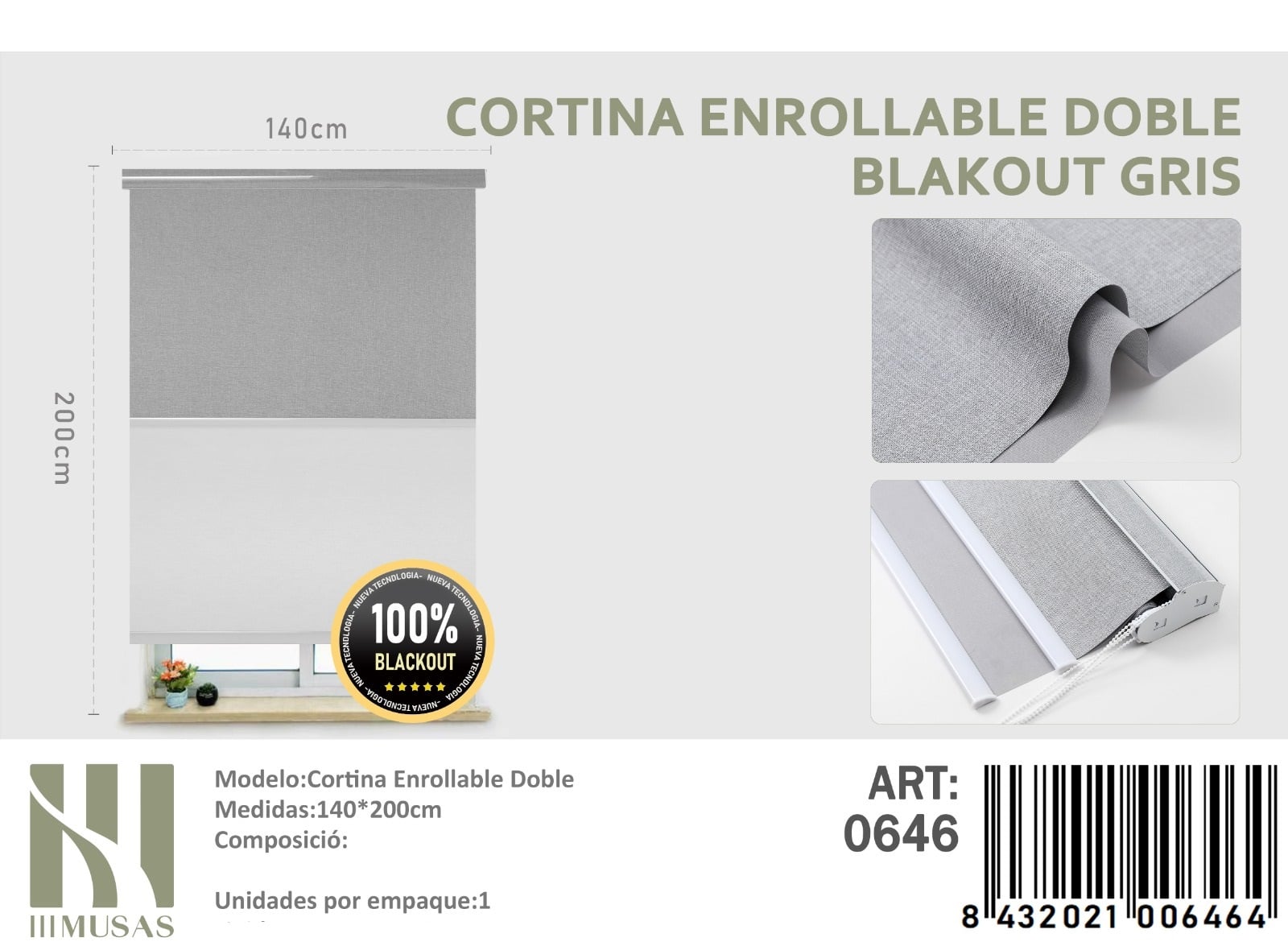 CORTINA ROLLER BLACKOUT DOBLE JASPEADA 140X200 - 1