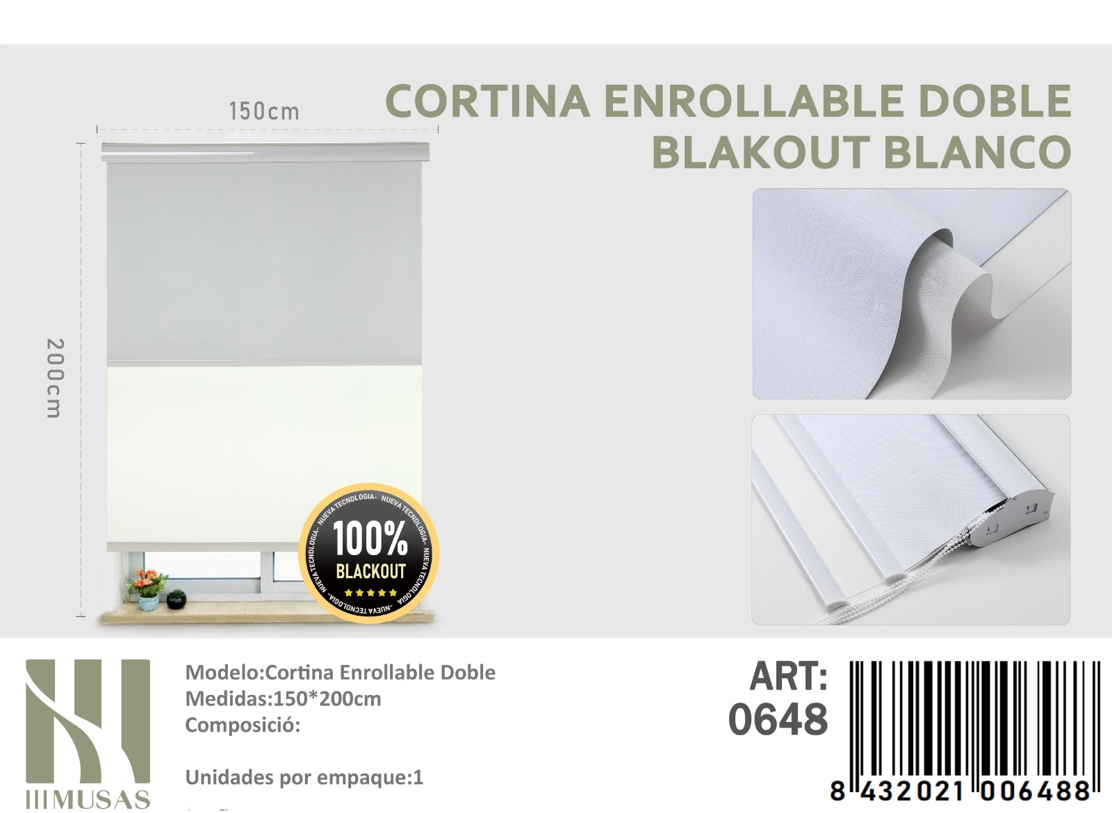 CORTINA ROLLER BLACKOUT DOBLE JASPEADA 150X200 - 1
