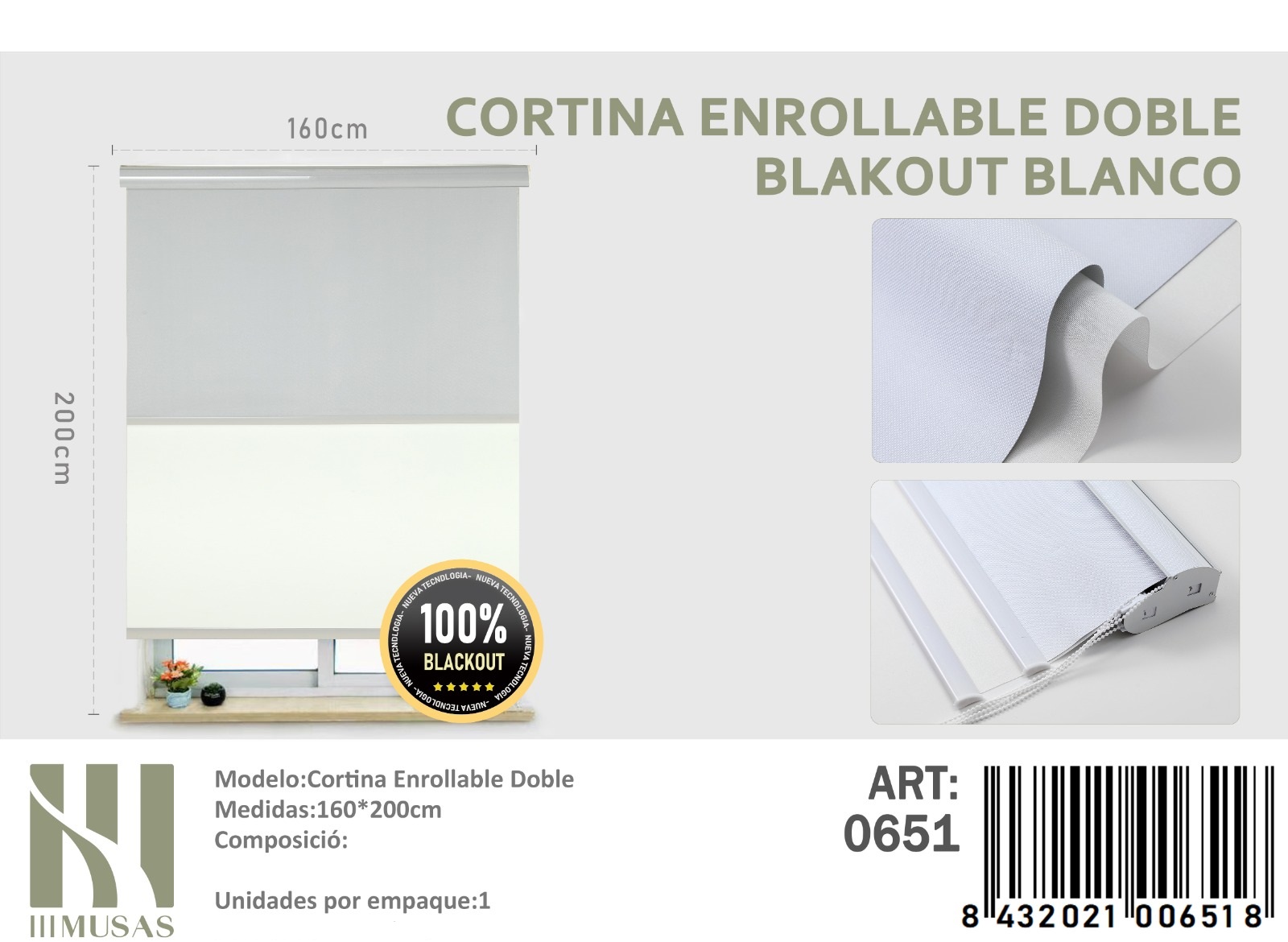 CORTINA ROLLER BLACKOUT DOBLE JASPEADA 160X200 - 1