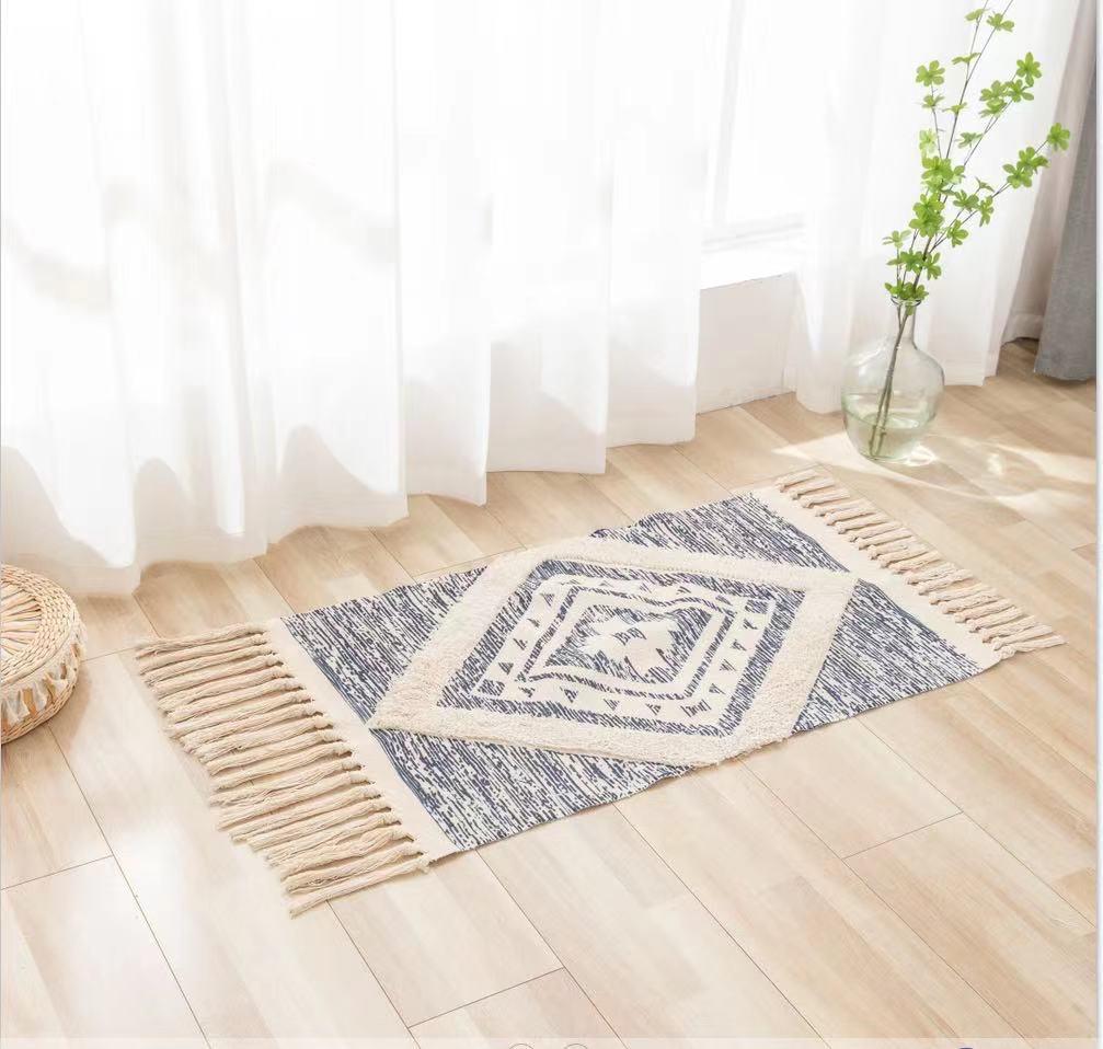 ALFOMBRA PEQUEÑA DE LINO Y ALGODÓN DE ESTILO NÓRDICO Y BOHEMIO 60X90CM - 1