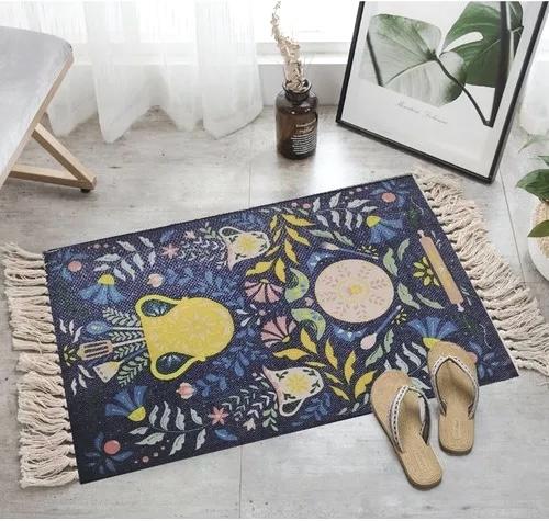 ALFOMBRA PEQUEÑA DE LINO Y ALGODÓN DE ESTILO NÓRDICO Y BOHEMIO 60X90CM - 1