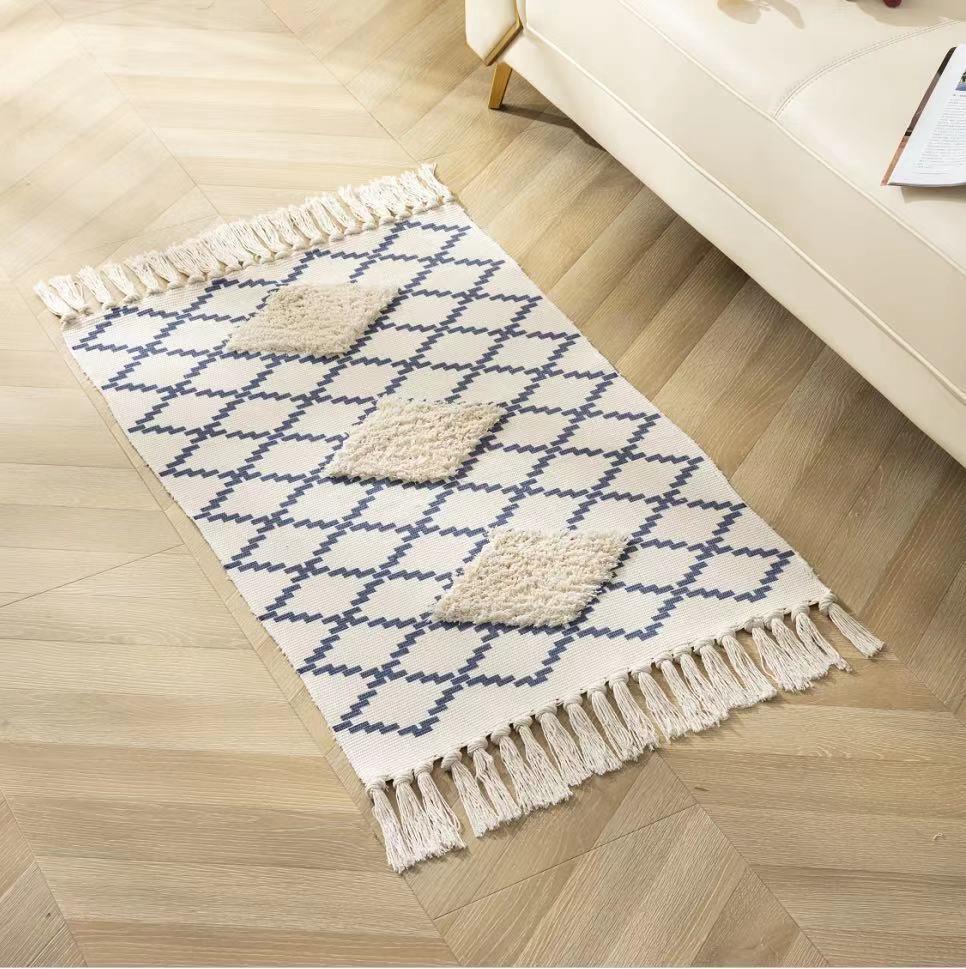 ALFOMBRA PEQUEÑA DE LINO Y ALGODÓN DE ESTILO NÓRDICO Y BOHEMIO 60X90CM - 1