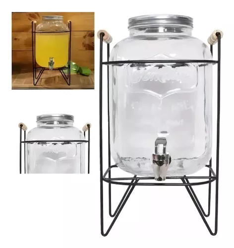 DISPENSADOR DE BEBIDAS DE VIDRIO 5L SOPORTE METAL CON ASAS - 1