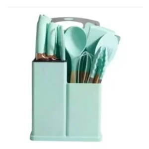 JUEGO UTENSILIOS SILICONA CON SOPORTE MADERA 19 PIEZAS - 1
