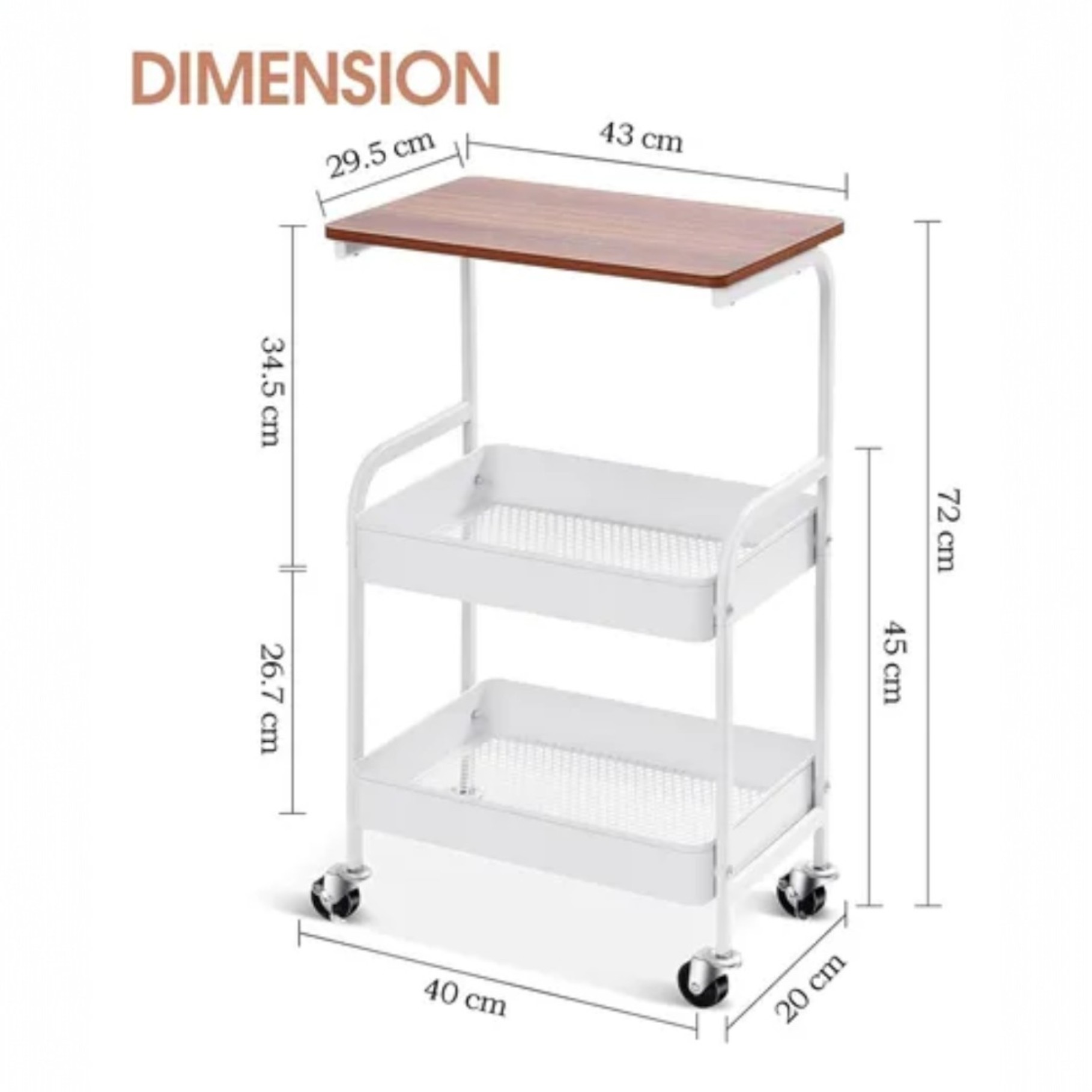 CARRITO ORGANIZADOR MULTIUSOS 3 NIVELES METÁLICO CON MESA - 2