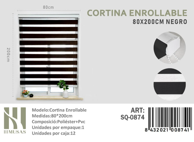 CORTINA ROLLER DUO LISA 80CM X 200CM - 1