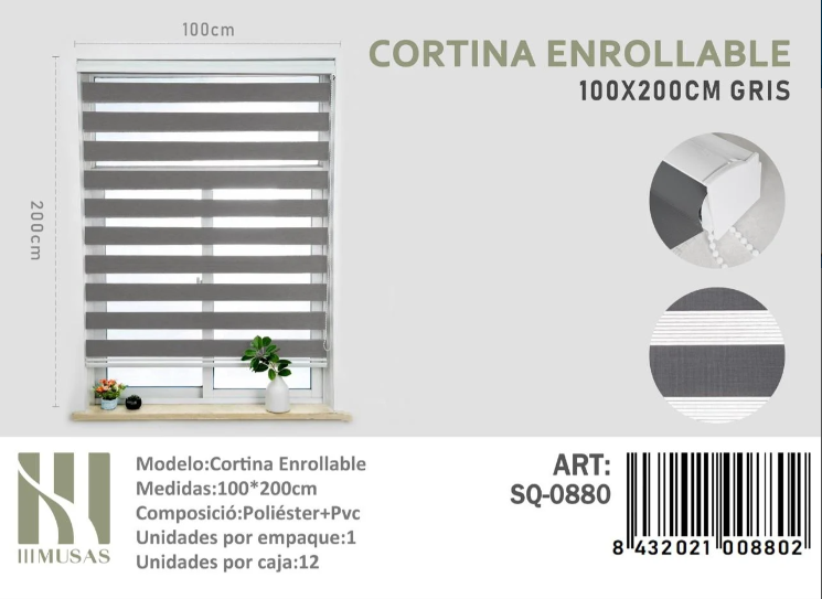 CORTINA ROLLER DUO LISA 100CM X 200CM - 1