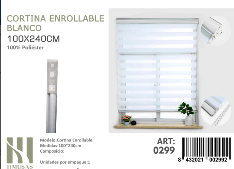 CORTINA ROLLER DUO LISA 100CM X 240CM - 1