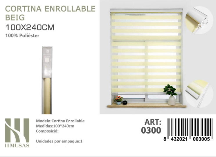 CORTINA ROLLER DUO LISA 100CM X 240CM - 1