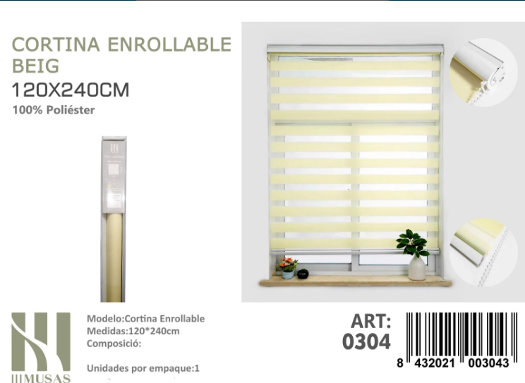 CORTINA ROLLER DUO LISA 120CM X 240CM - 1