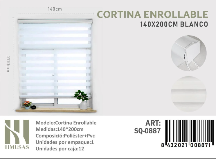 CORTINA ROLLER DUO LISA 140CM X 200CM - 1