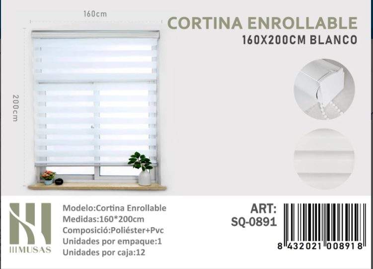 CORTINA ROLLER DUO LISA 160CM X 200CM - 1