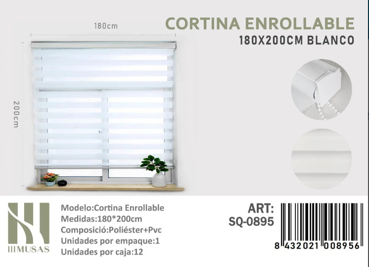 CORTINA ROLLER DUO LISA 180CM X 200CM - 1