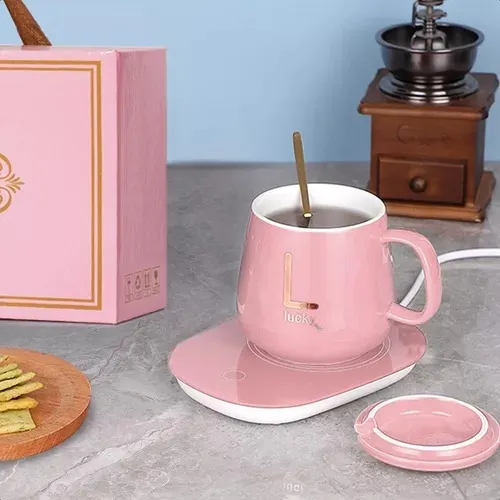 TAZA CERÁMICA CON CALENTADOR ELÉCTRICO Y CUCHARA - 1