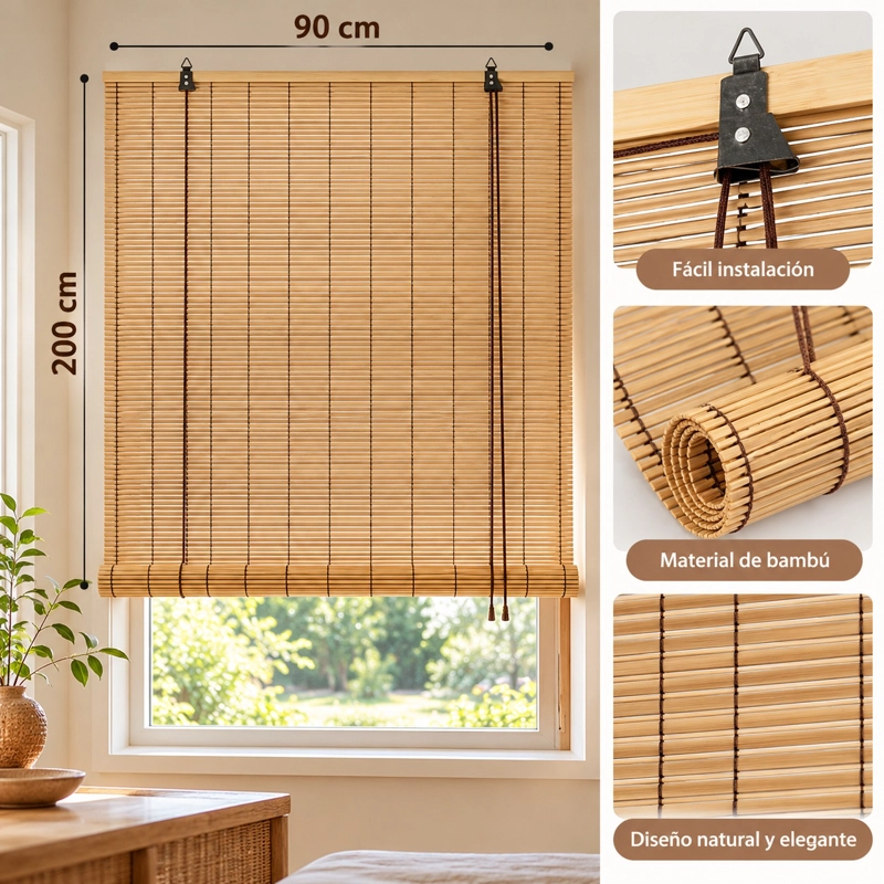 PERSIANA O CORTINA ROLLER DE BAMBÚ 90X200 CM - 2