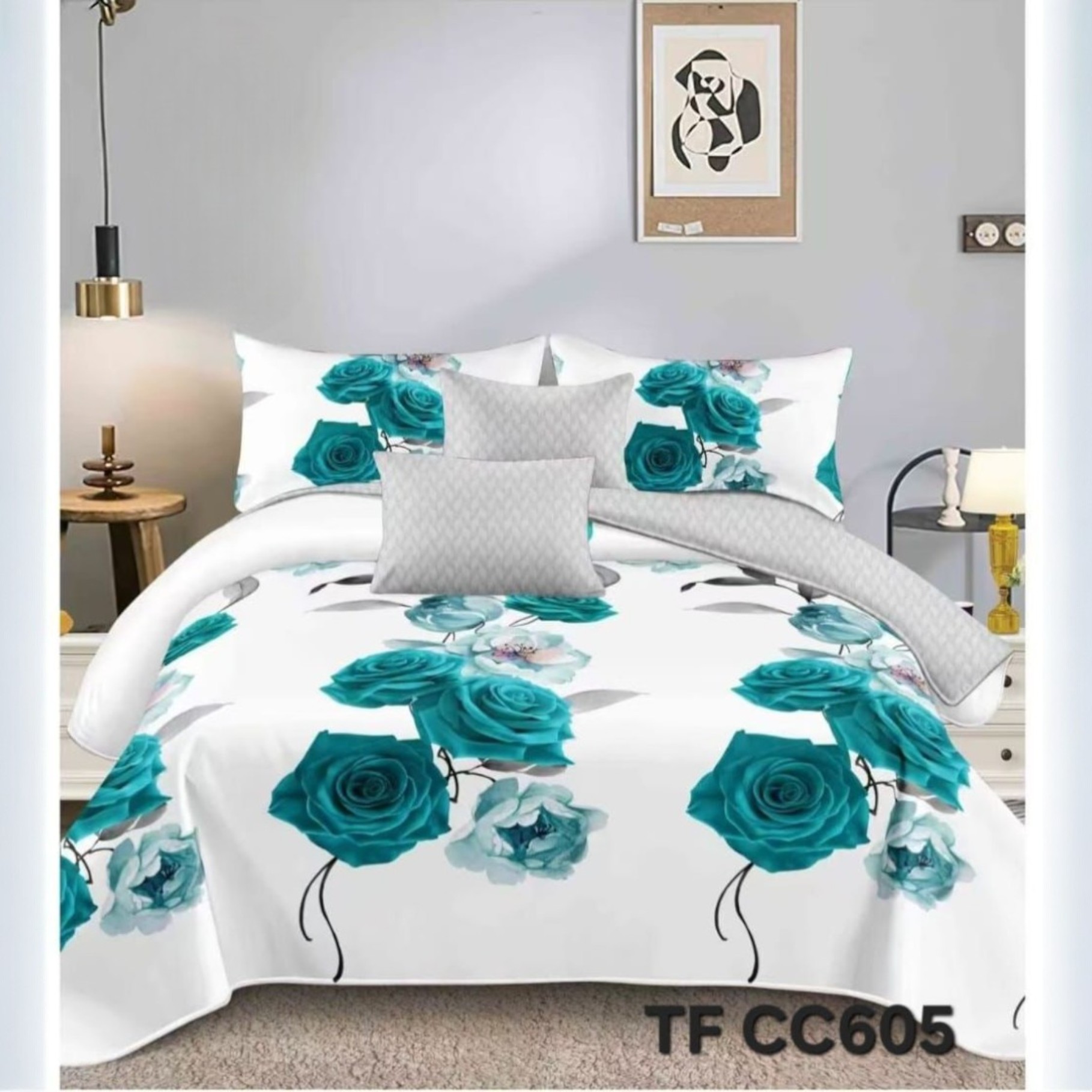 CUBRECAMA QUILT DE VERANO CON DISEÑO TF PLAZA Y MEDIA - 1