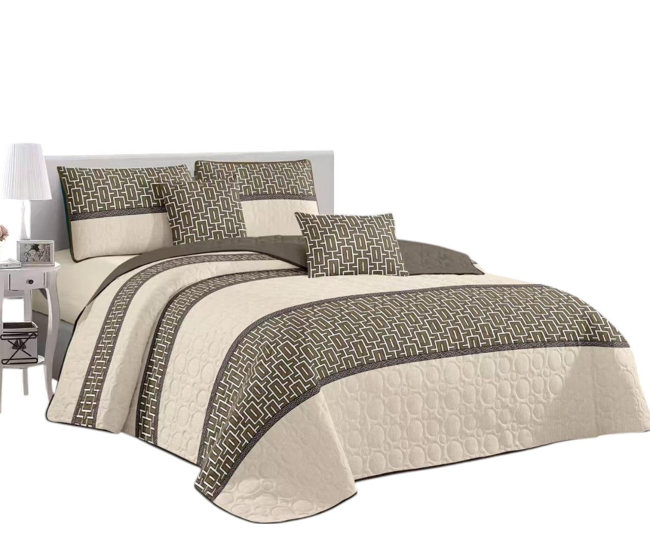 CUBRECAMA QUILT DE VERANO CON DISEÑO TF PLAZA Y MEDIA - 1