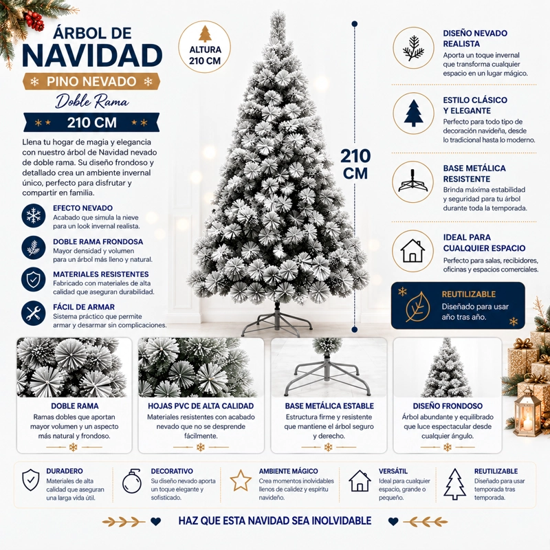 ARBOL DE NAVIDAD PINO NEVADO DOBLE RAMA 210CM SDS47 - 1