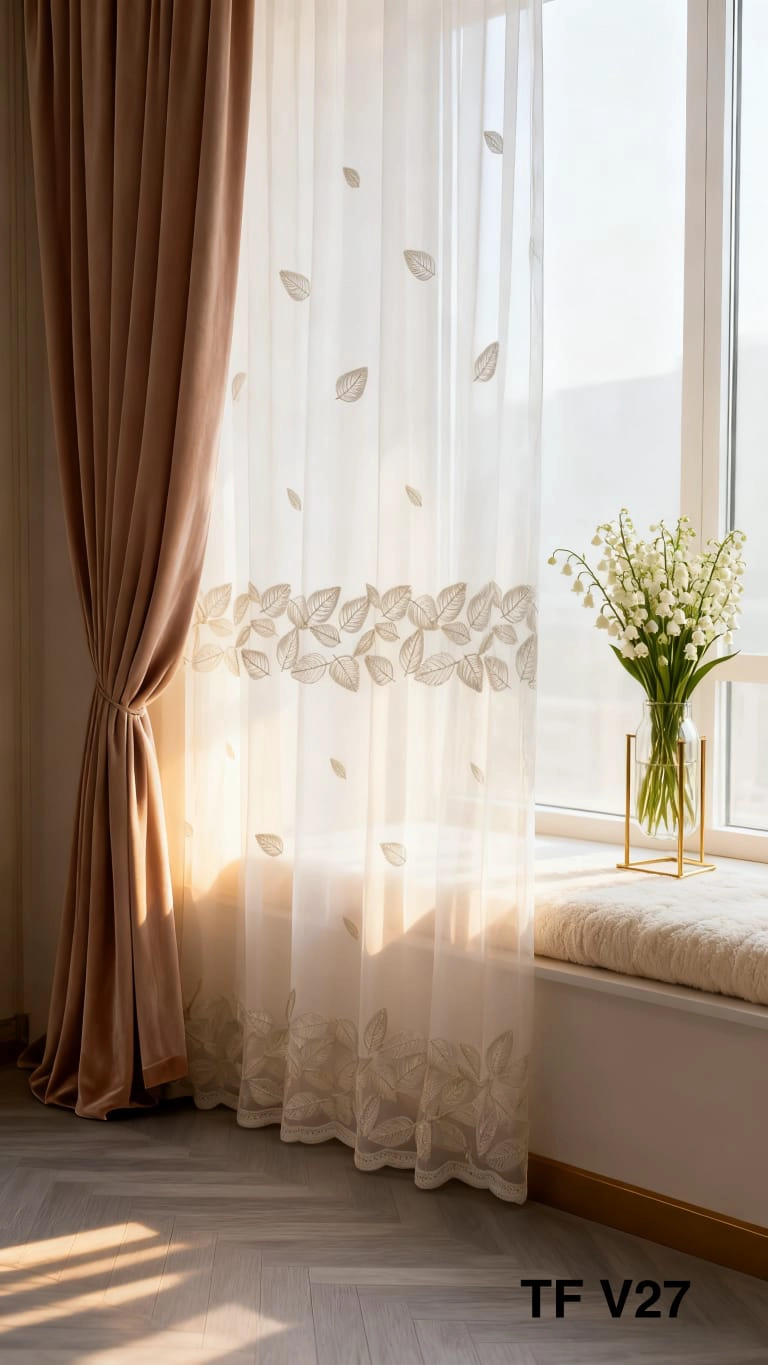 CORTINA VELO VISILLO BORDADO 140 X 230 CM 2 PAÑOS - 1