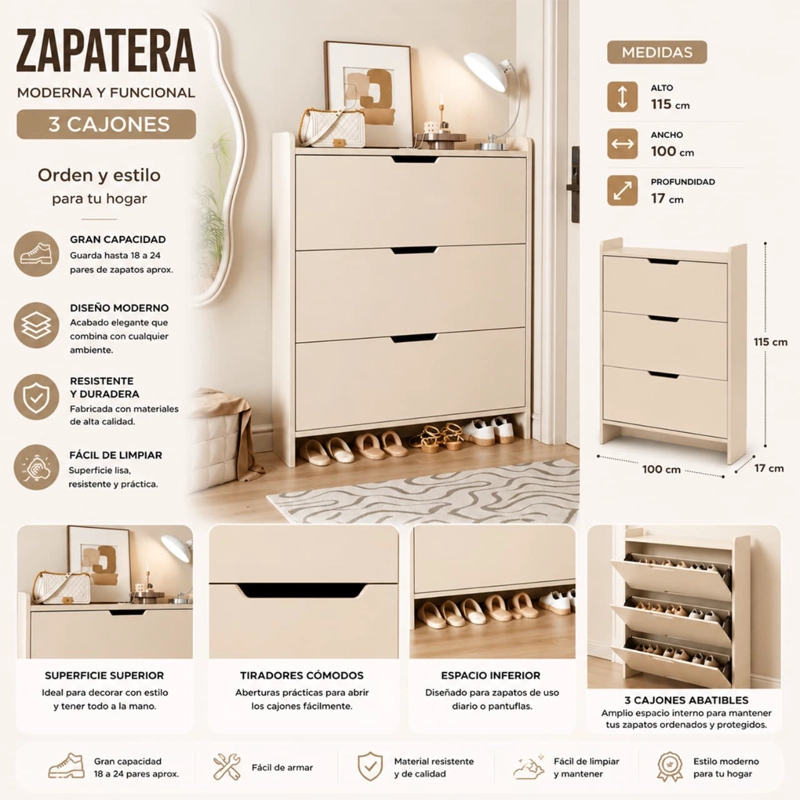 ZAPATERO ORGANIZADOR ESTANTE ARMARIO 100ancho 115 alto 17cm - 1