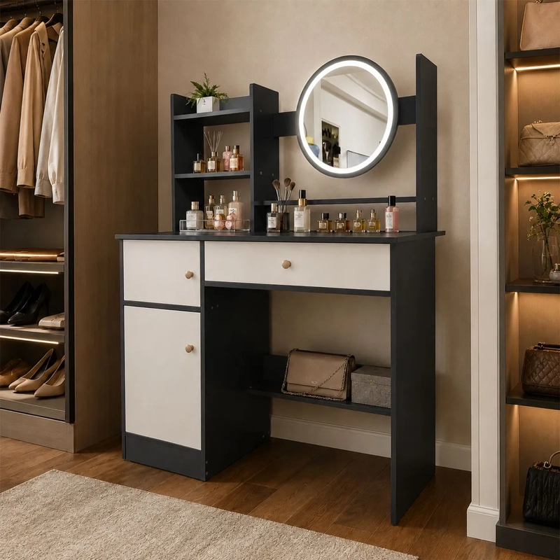 COMODA TOCADOR MODERNO GRIS CON 3 AJUSTES DE BRILLO - 2
