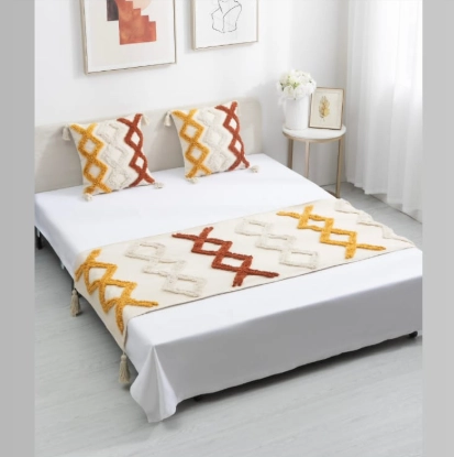 JUEGO DE PIECERA + 2 FUNDAS BORDADA BOHO 2 PLAZAS 70 X 210 CM - 1