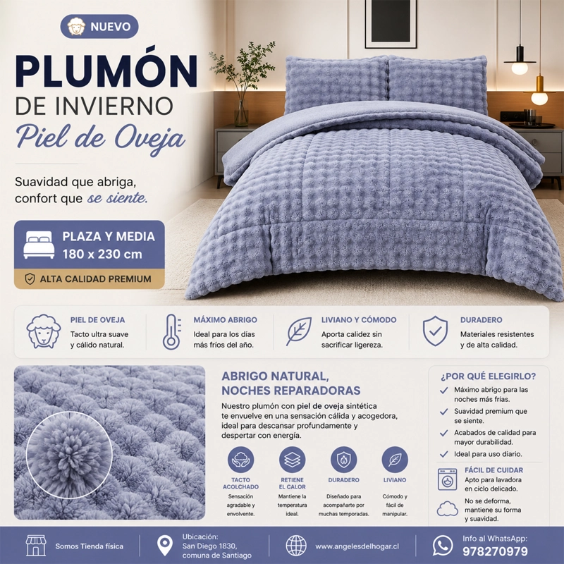 PLUMON DE INVIERNO IMITACION PIEL DE OVEJA PLAZA Y MEDIA - 2
