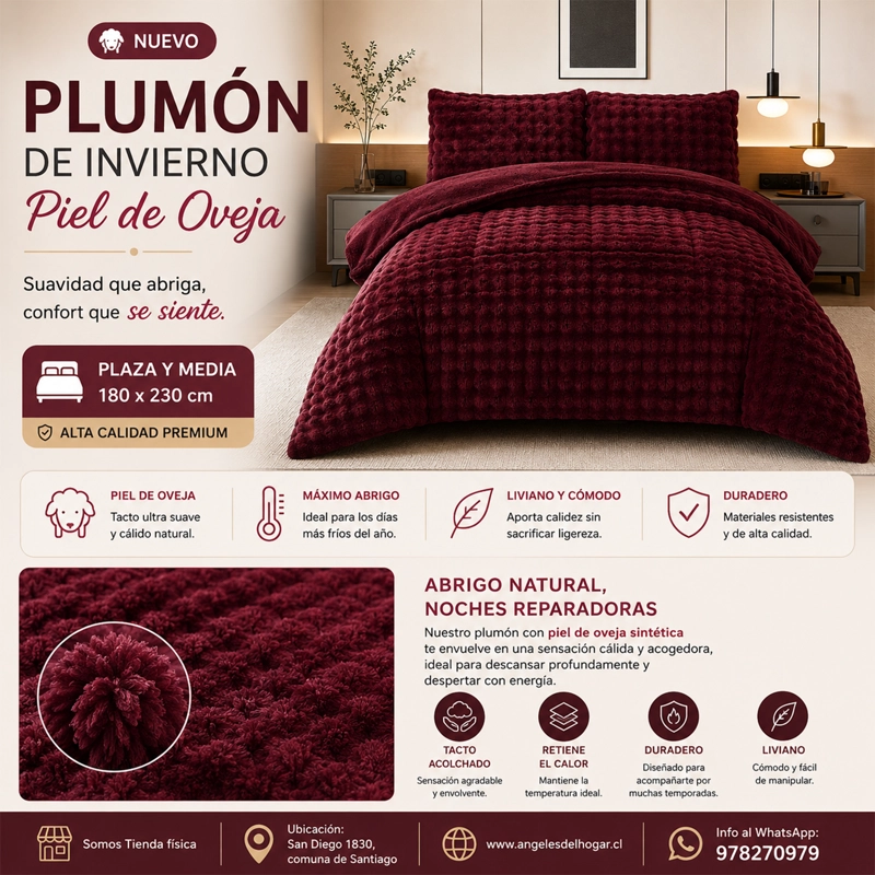 PLUMON DE INVIERNO IMITACION PIEL DE OVEJA PLAZA Y MEDIA - 2