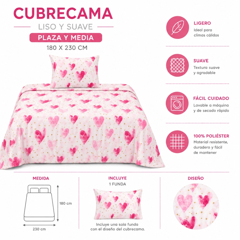 CUBRECAMA DE VERANO PLAZA Y MEDIA CON DISEÑO MEDIDA 180X230 - 2