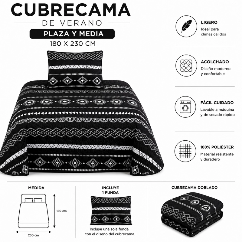 CUBRECAMA DE VERANO PLAZA Y MEDIA CON DISEÑO MEDIDA 180X230 - 2