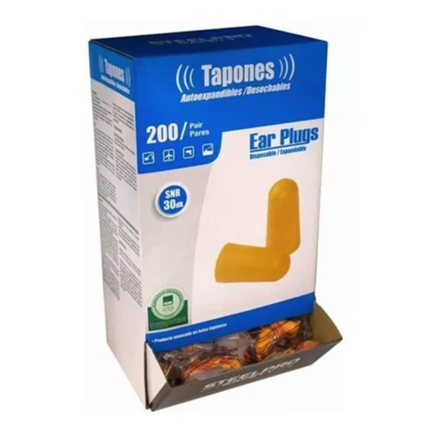 TAPON AUDITIVO DESECHABLE - CAJA DE 200 PARES - STEELPRO - 1