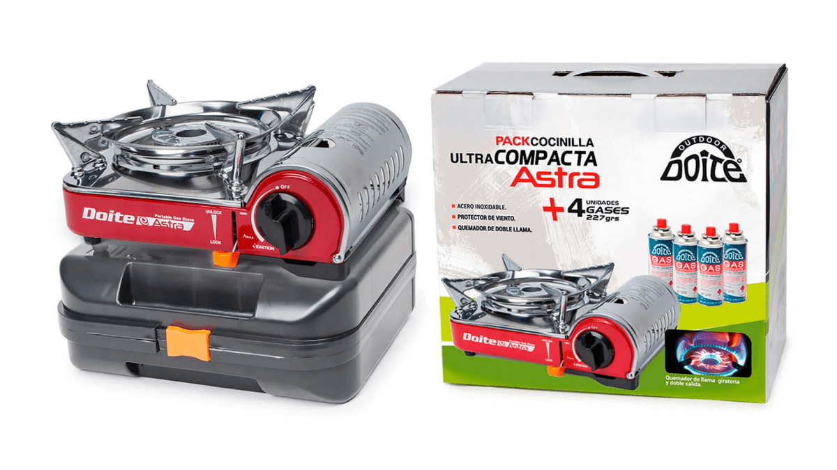 COCINILLA CAMPING 1 QUEMADOR ASTRA + 4 LATAS GAS DOITE - 1