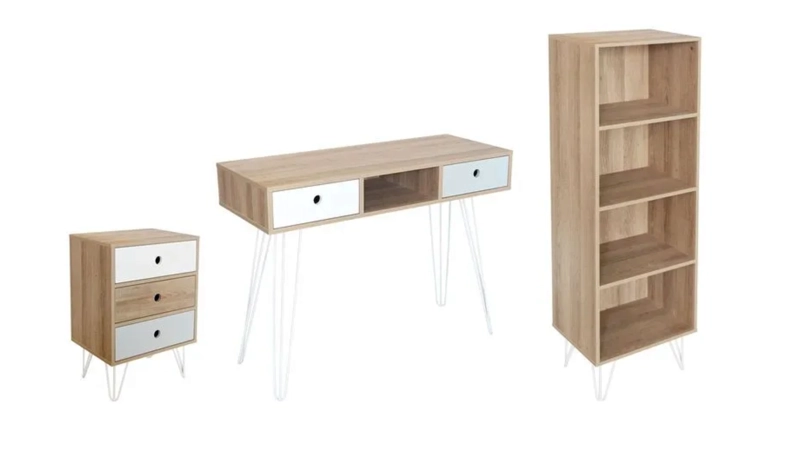 ESCRITORIO + CAJONERA + LIBRERO MILLIE NATURAL M+DESIGN - 1
