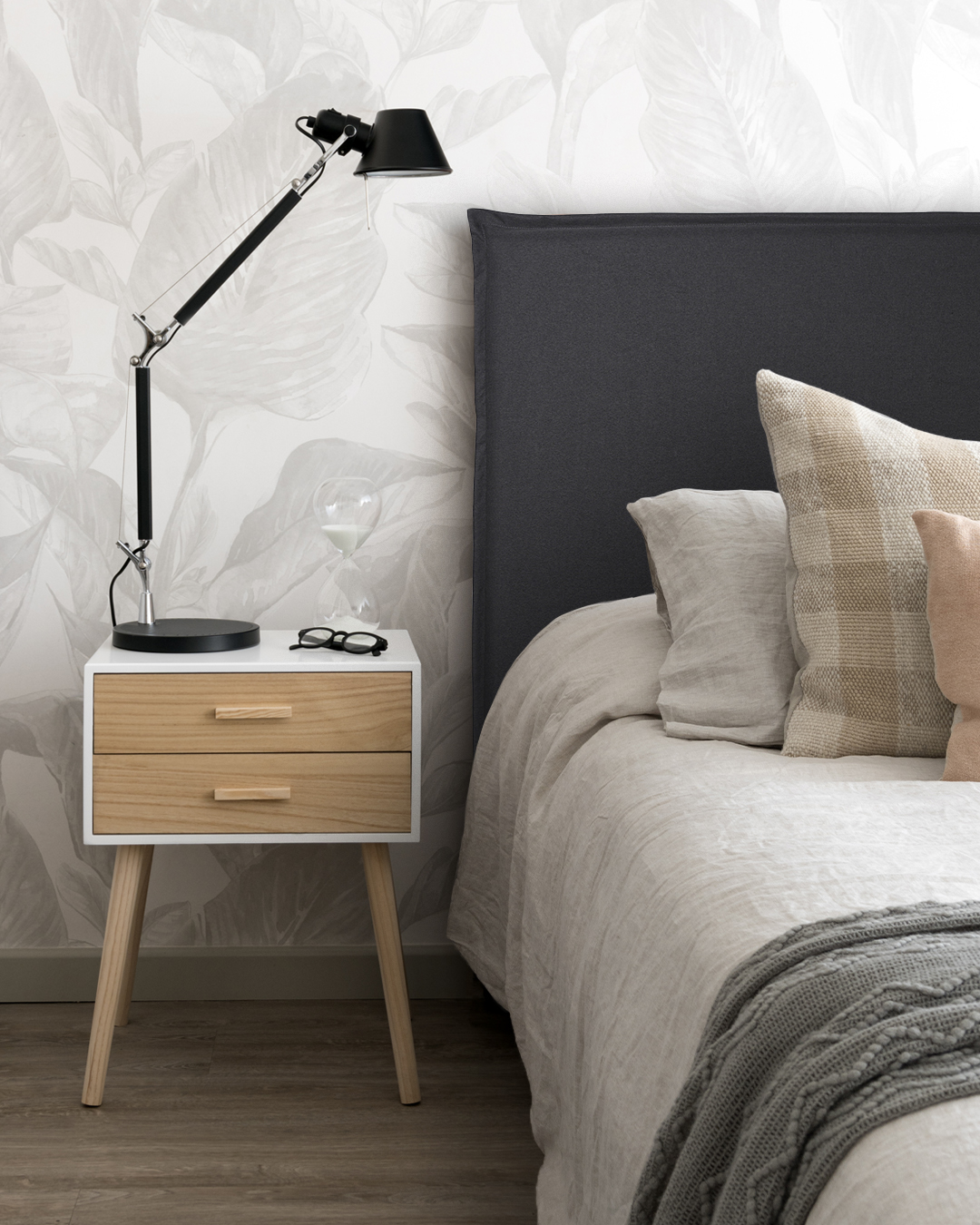 RESPALDO KABECEROS CAMA PESTAÑA BAHÍA 1.5 PLAZAS LINO GRIS + FUNDA LAVABLE - 1