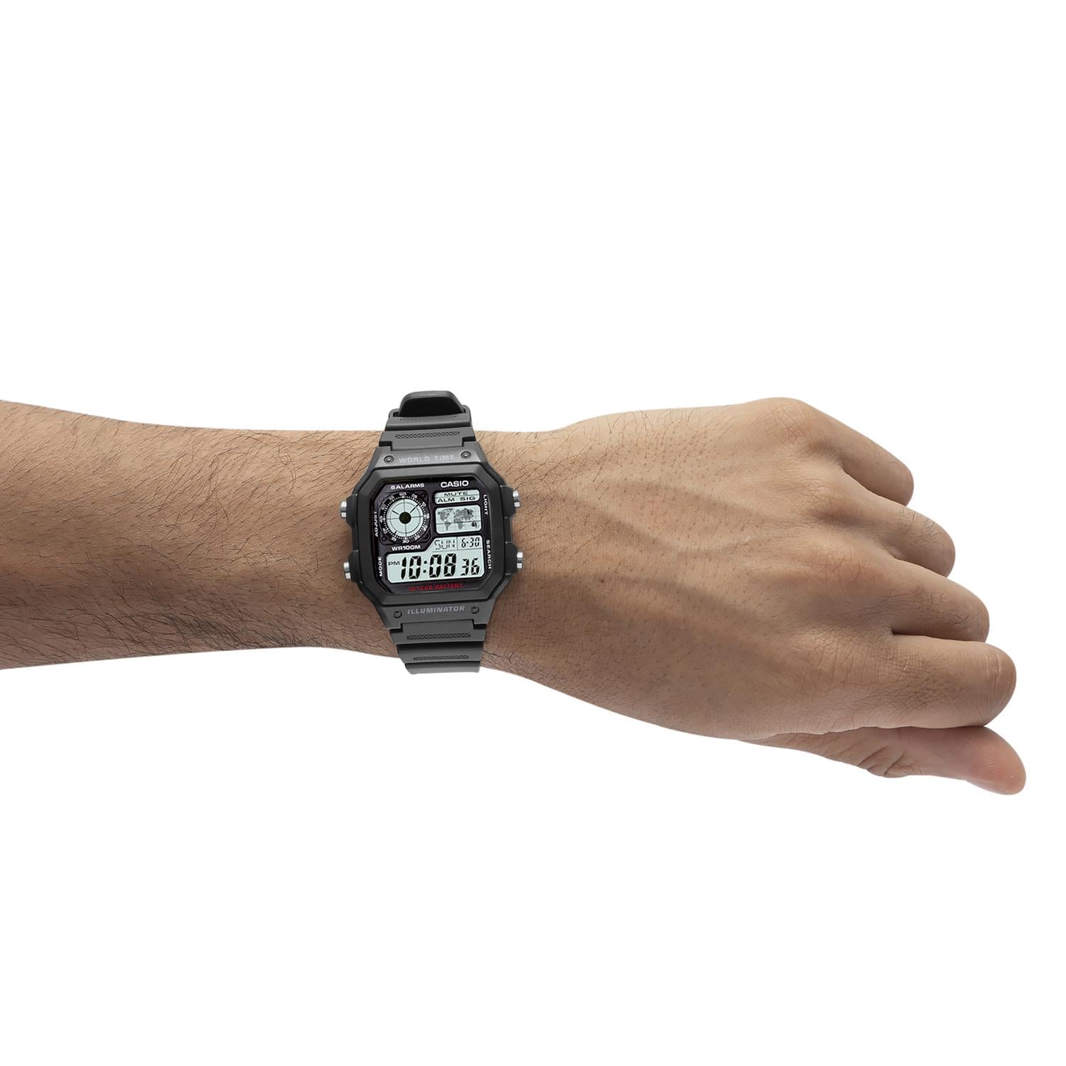Casio Orologio al quarzo con timer da pesca da uomo con cinturino in resina, nero, Orologio al quarzo