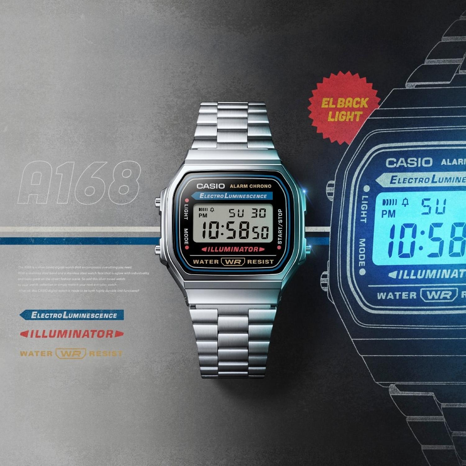 RELOJ CASIO UNISEX A168WA-1WDF RESINA/CROMADO - 4