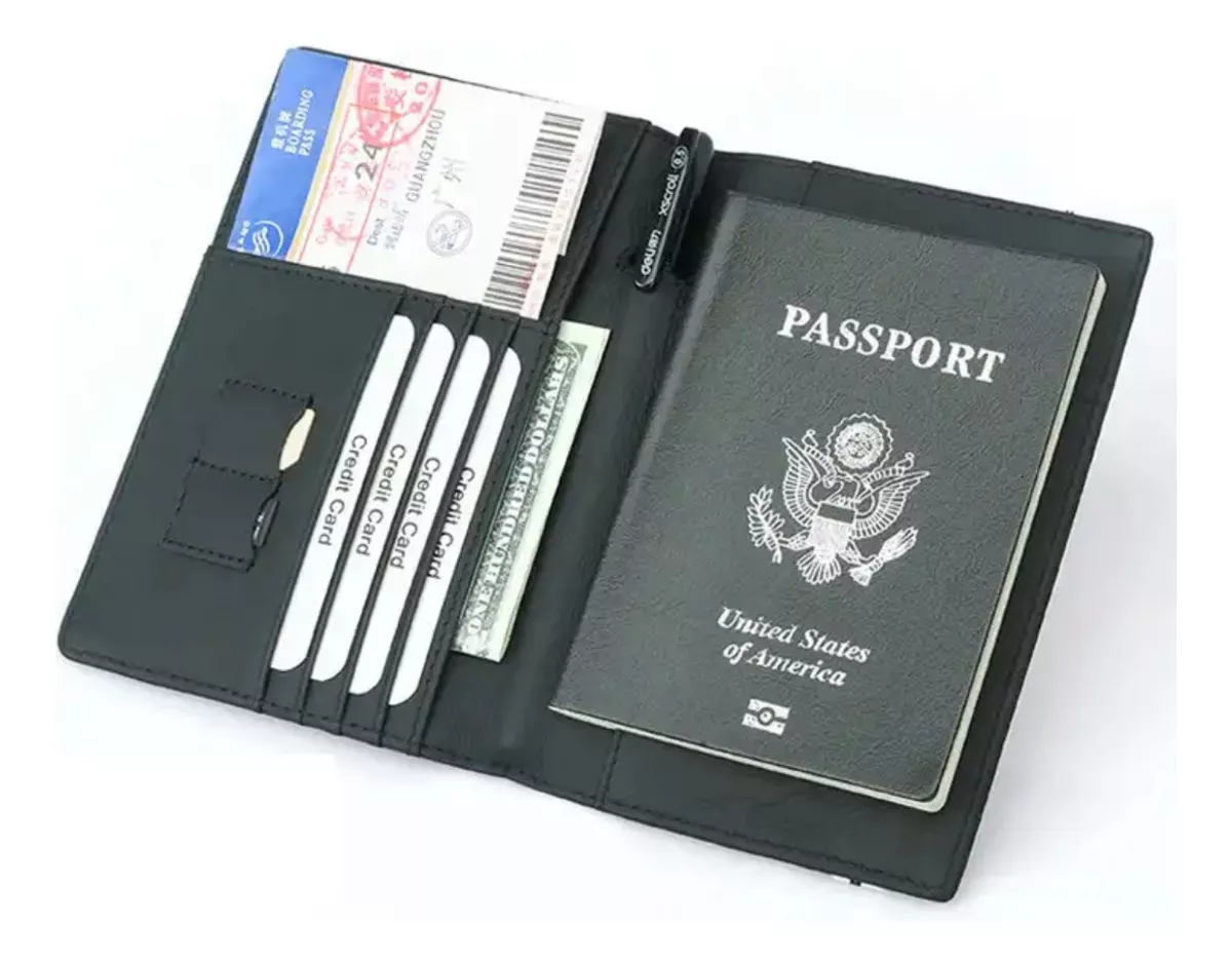 PORTAPASAPORTE LUXHER ELEGANTE BILLETERA GENUINO BISON DENIM CUERO - 2