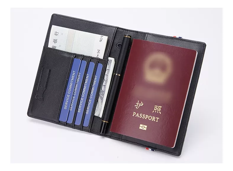 PORTAPASAPORTE LUXHER ELEGANTE BILLETERA GENUINO BISON DENIM CUERO - 4
