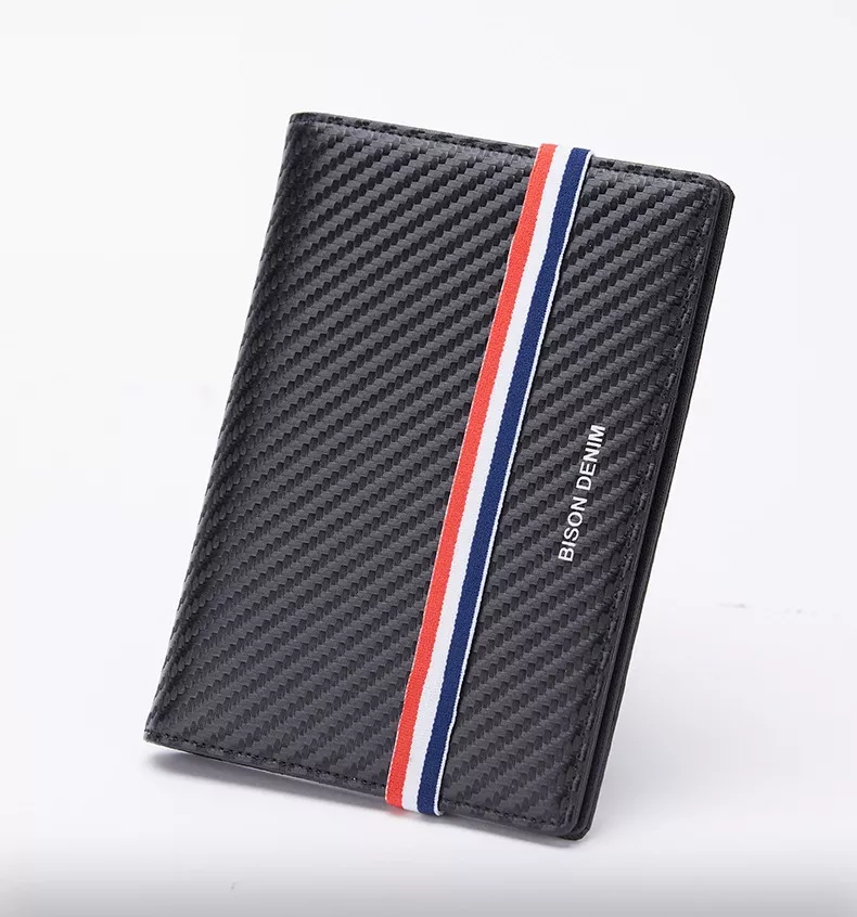 PORTAPASAPORTE LUXHER ELEGANTE BILLETERA GENUINO BISON DENIM CUERO - 5