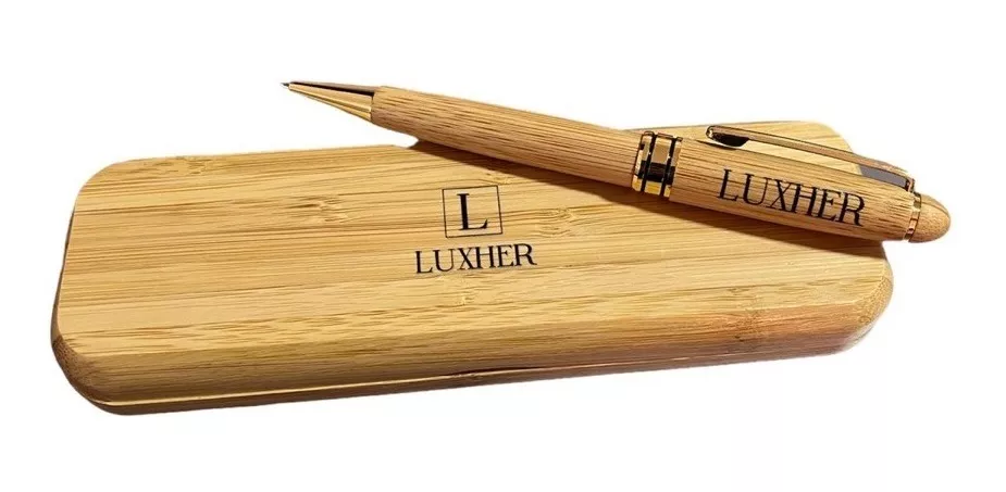 SET LÁPIZ BOLÍGRAFO LUXHER PUNTA BOLA ESTUCHE DE BAMBÚ MOD. SHIELD - 1