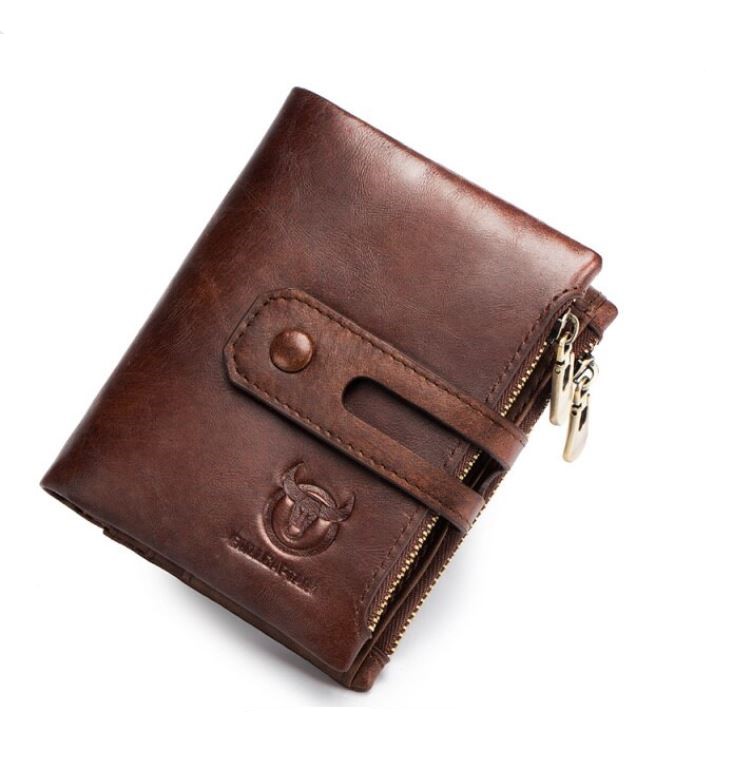 Cartera De Cuero Genuino Para Hombre Con RFID - Plegable, Cremallera Y Diseño Vaquero
