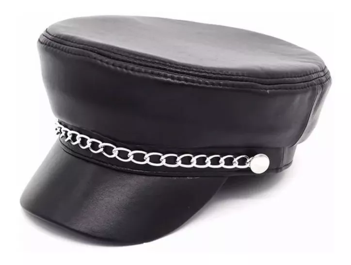 GORRA CUERO LUXHER NEGRO JOCKEY MUJER GENUINO PIEL OVEJA MOD. STRING - 1