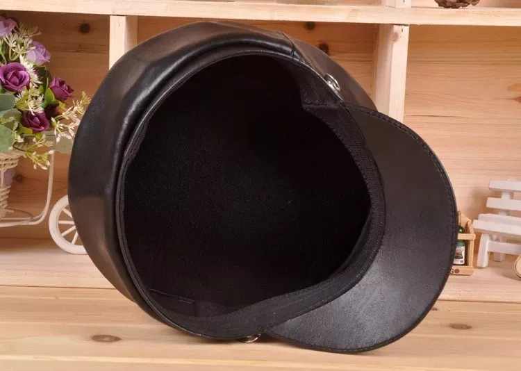 GORRA CUERO LUXHER NEGRO JOCKEY MUJER GENUINO PIEL OVEJA MOD. STRING - 3