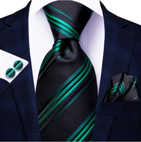 SET CORBATA SEDA LUXHER LINEAS PAÑUELO Y COLLERAS LUJO HI-TIE MOD. LÍNEAS - 1