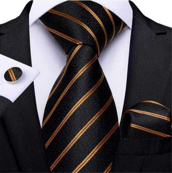 SET CORBATA SEDA LUXHER LINEAS PAÑUELO Y COLLERAS LUJO HI-TIE MOD. LÍNEAS - 1
