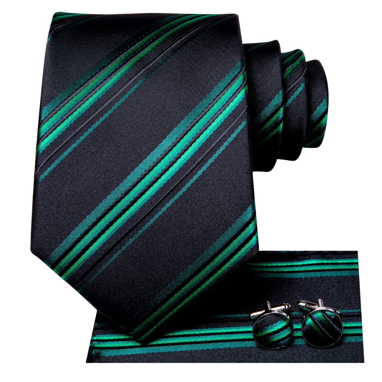 SET CORBATA SEDA LUXHER LINEAS PAÑUELO Y COLLERAS LUJO HI-TIE MOD. LÍNEAS - 2