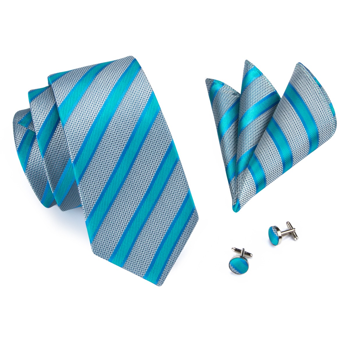 SET CORBATA SEDA LUXHER LINEAS PAÑUELO Y COLLERAS LUJO HI-TIE MOD. LÍNEAS - 2
