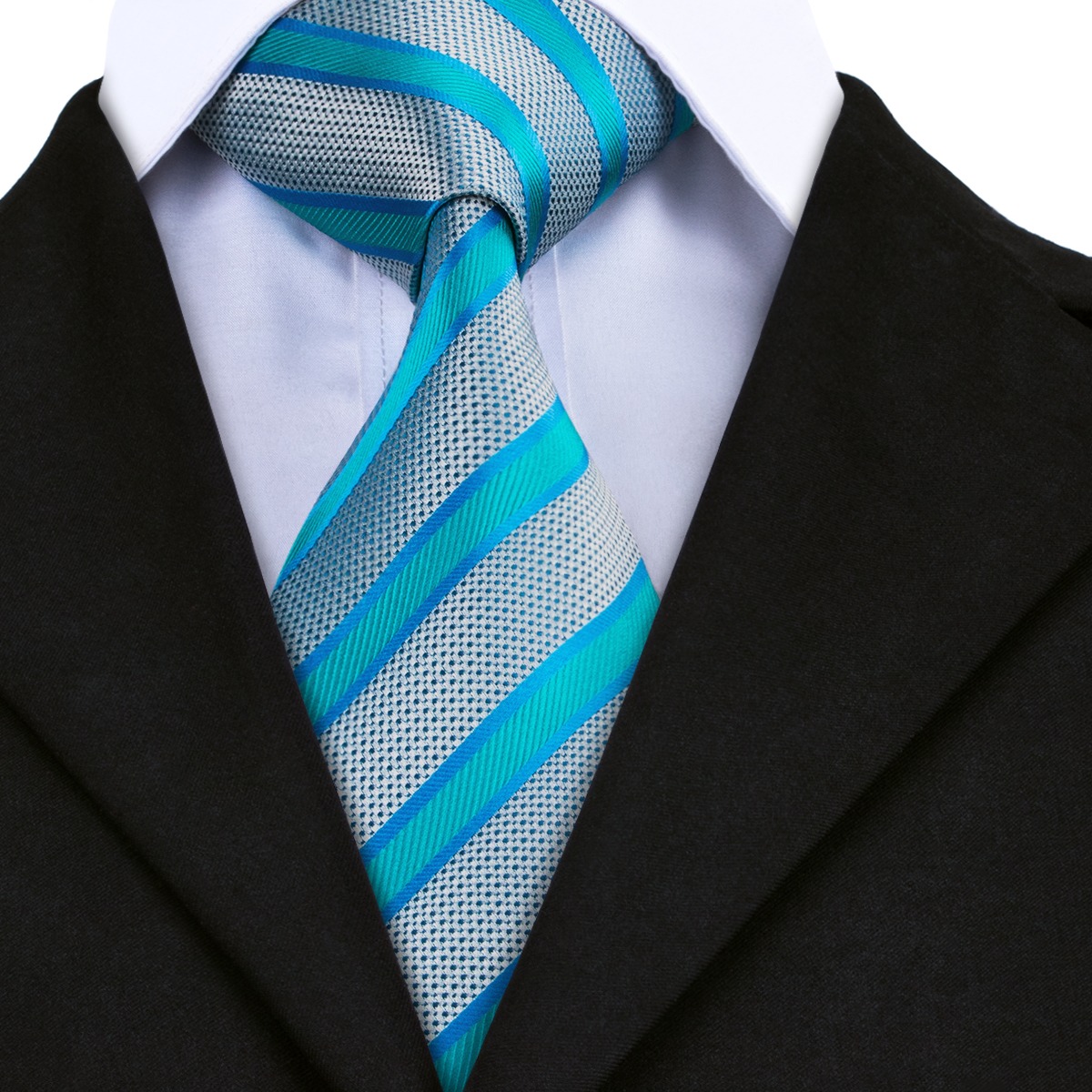 SET CORBATA SEDA LUXHER LINEAS PAÑUELO Y COLLERAS LUJO HI-TIE MOD. LÍNEAS - 4